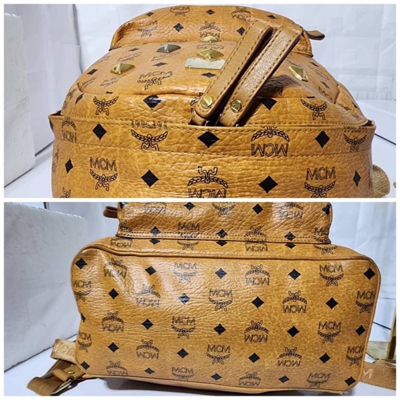 Authentic MCM Visetos Medium Sprinkle Stud Stark Backpack Cognac - Picture 8 of 16